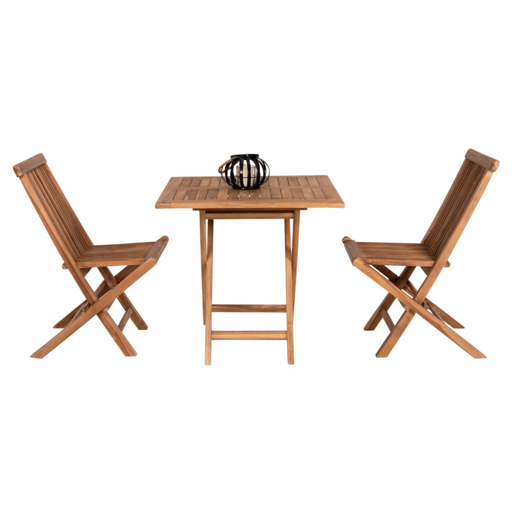 Σετ εξωτερικού χώρου "KENDALL" 3τμχ από ξύλο σε φυσικό χρώμα 80x80x75