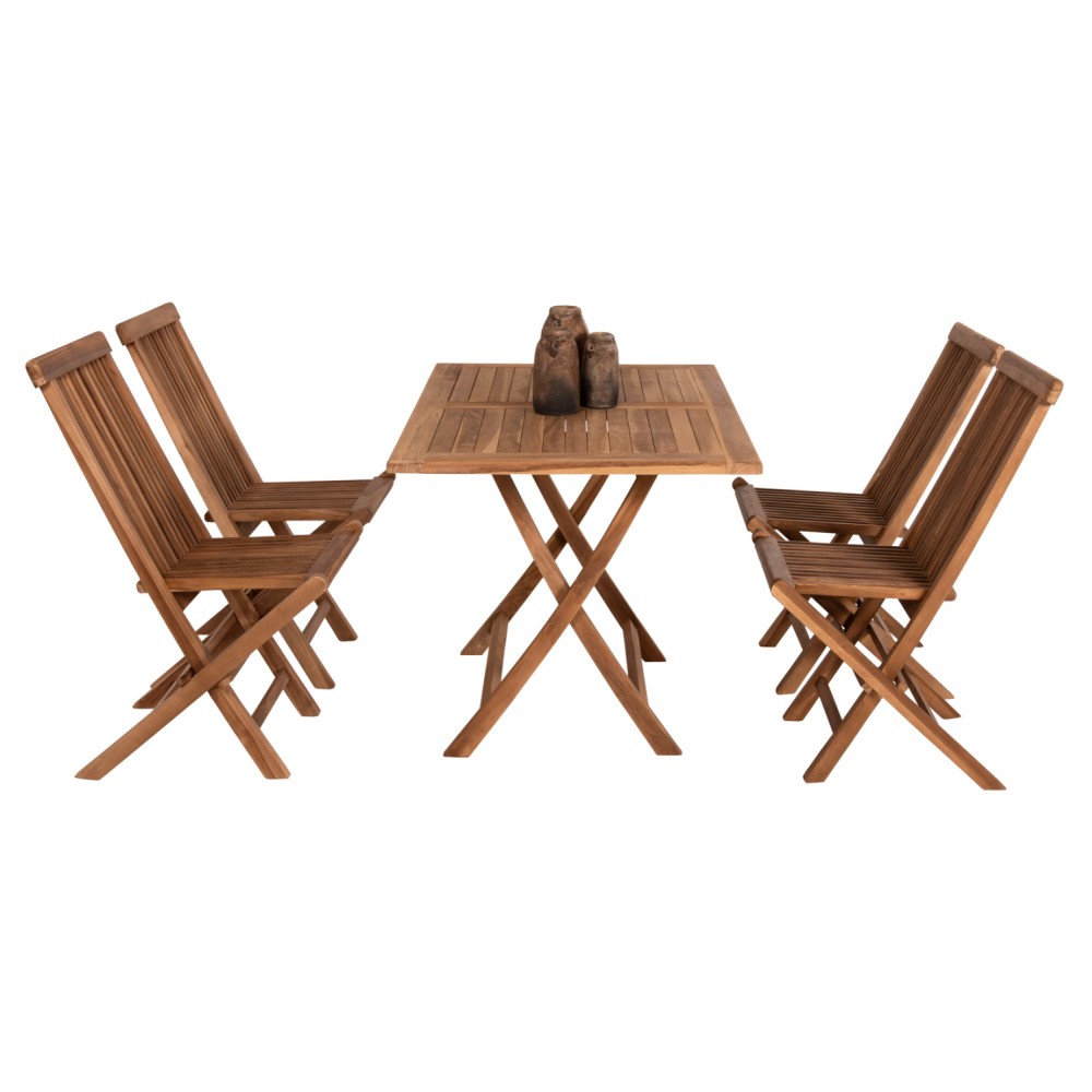 Σετ εξωτερικού χώρου "KENDALL" 5τμχ από ξύλο σε φυσικό χρώμα 120x80x75