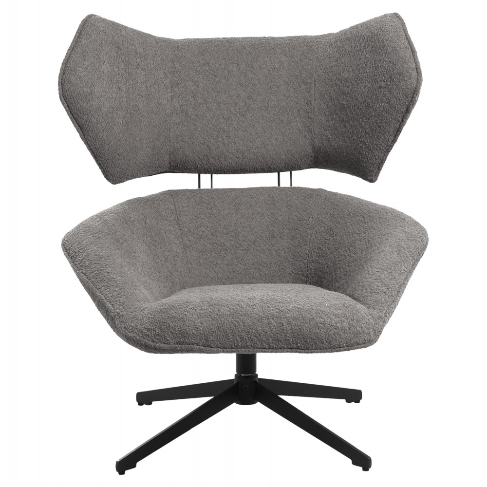 Πολυθρόνα περιστρεφόμενη "BRYLL" από ύφασμα μπουκλέ σε χρώμα γκρι 86x90x97