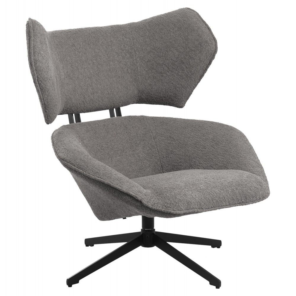 Πολυθρόνα περιστρεφόμενη "BRYLL" από ύφασμα μπουκλέ σε χρώμα γκρι 86x90x97