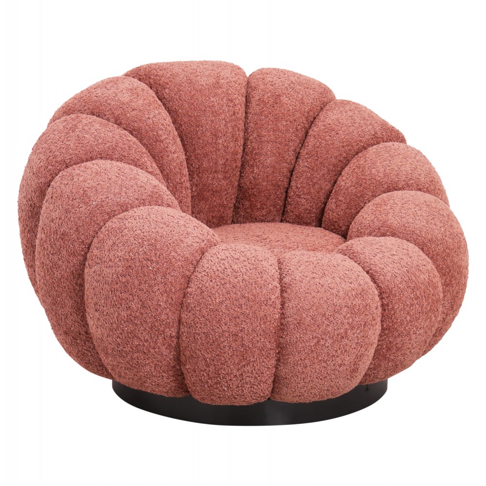 Πολυθρόνα περιστρεφόμενη "GRYMM" από ύφασμα μπουκλέ σε χρώμα ροζ 90x93x65