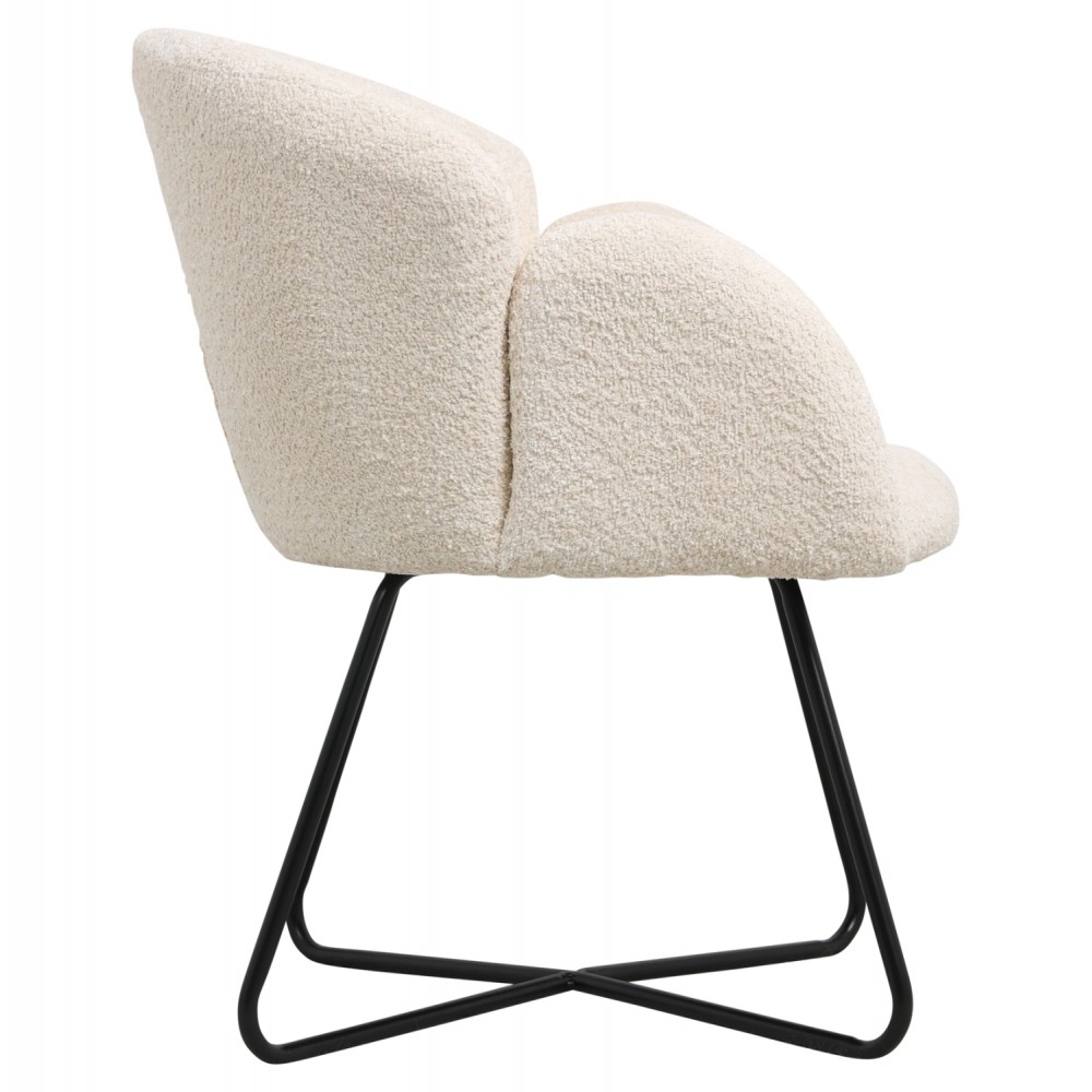 Πολυθρόνα "HARNIS" από ύφασμα μπουκλέ/μέταλλο σε χρώμα εκρού/μαύρο 82x62x72