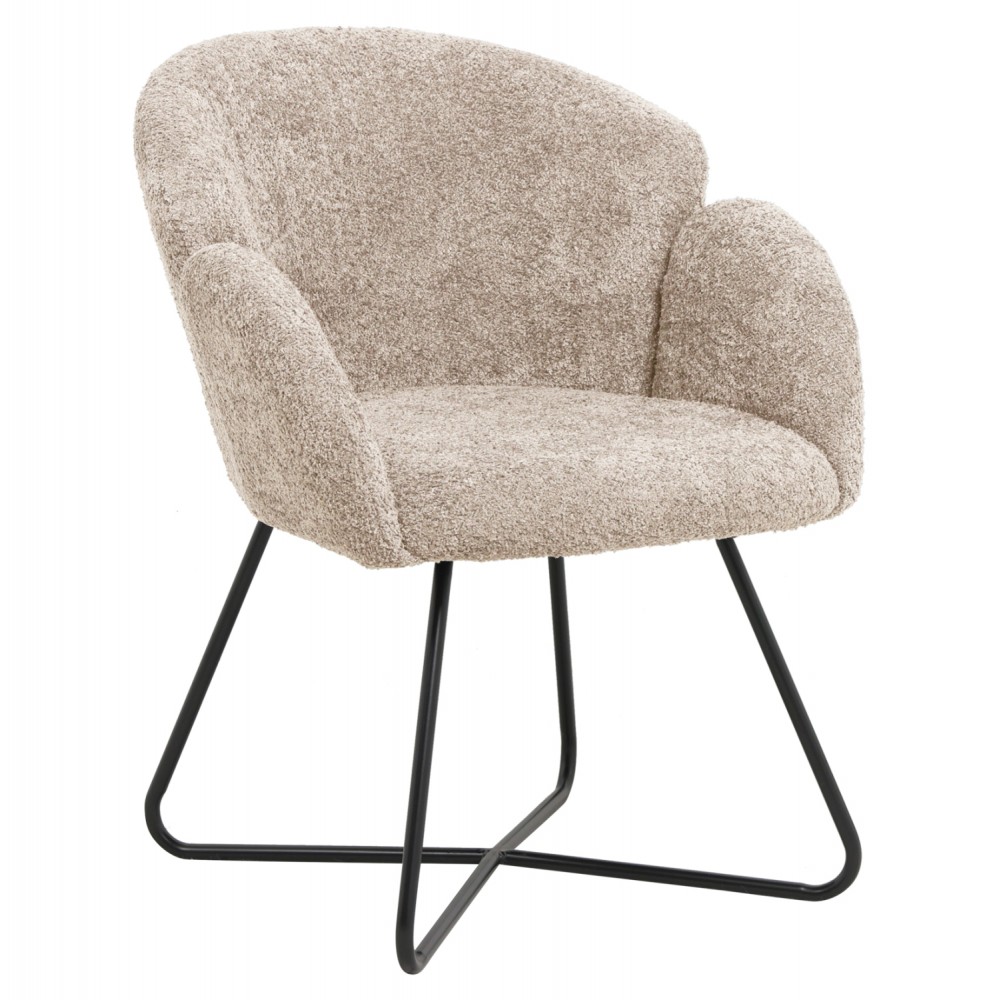 Πολυθρόνα "HARNIS" από ύφασμα μπουκλέ/μέταλλο σε χρώμα μπεζ/μαύρο 82x62x72