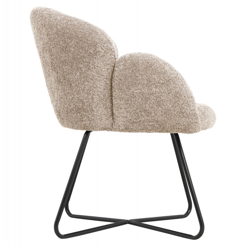 Πολυθρόνα "HARNIS" από ύφασμα μπουκλέ/μέταλλο σε χρώμα μπεζ/μαύρο 82x62x72