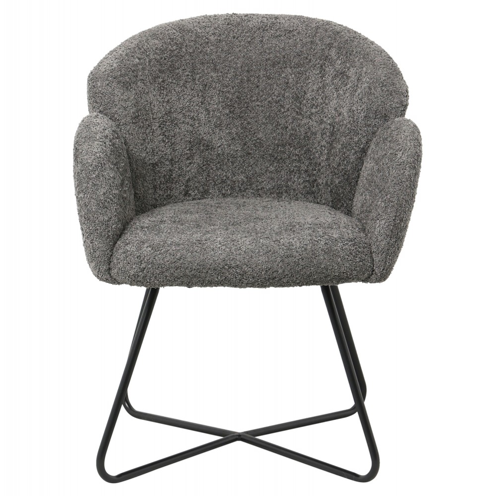 Πολυθρόνα "HARNIS" από ύφασμα μπουκλέ/μέταλλο σε χρώμα γκρι/μαύρο 82x62x72