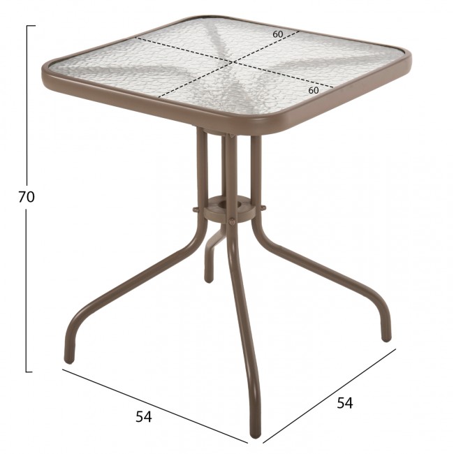 Τραπέζι εξωτερικού χώρου "FIGO" από μέταλλο/γυαλί σε σαμπανί χρώμα 60x60x70