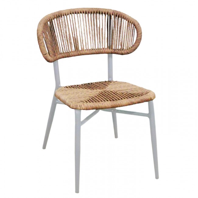 Καρέκλα "EULO" από αλουμίνιο/σχοινί σε χρώμα λευκό/μπεζ 49x60x78