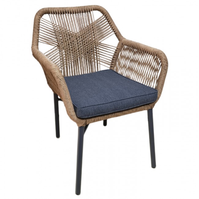 Πολυθρόνα "TOPIN" από αλουμίνιο/σχοινί σε ανθρακί/μπεζ χρώμα 57x65x84