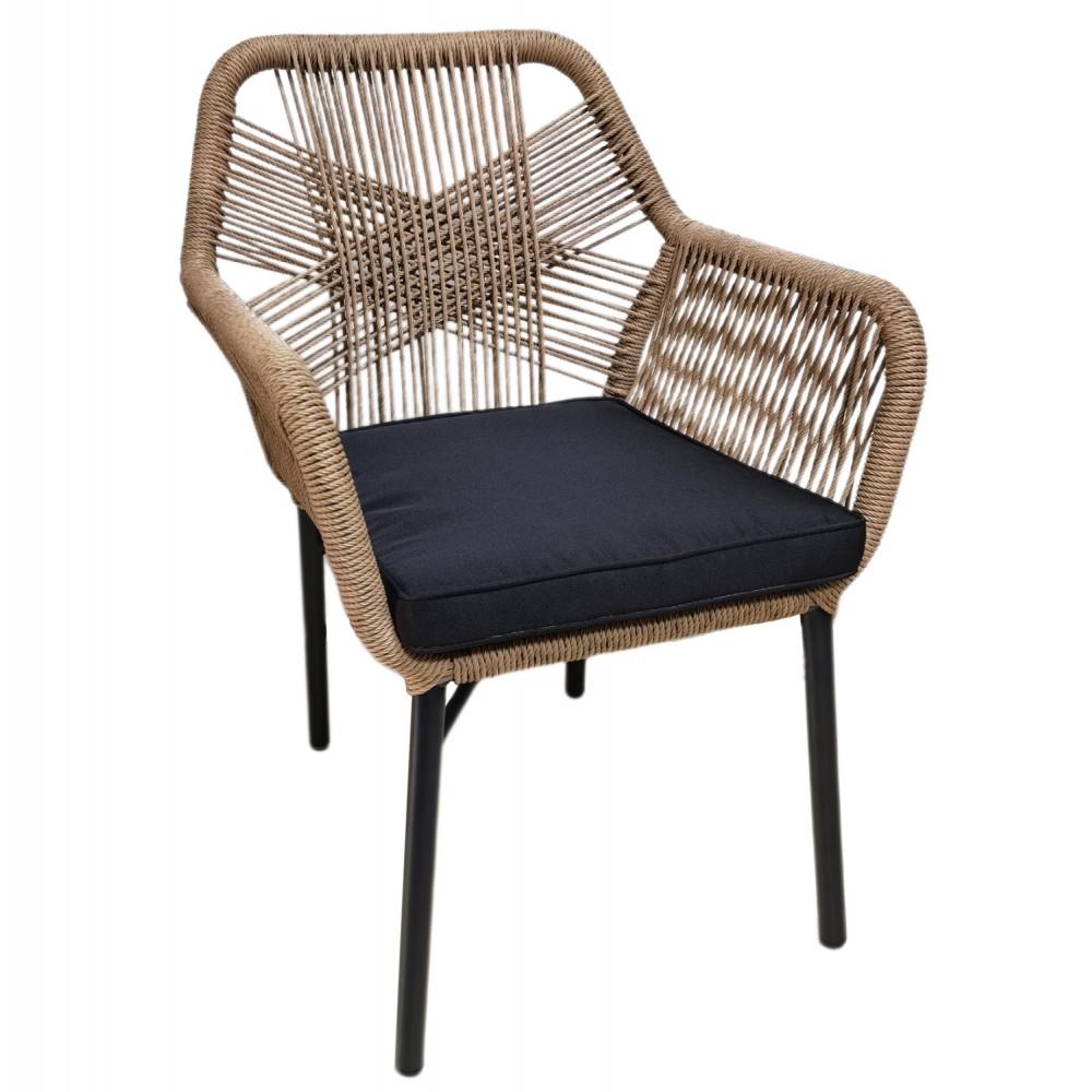 Πολυθρόνα "TOPIN" από αλουμίνιο/σχοινί σε μαύρο/μπεζ χρώμα 57x65x84