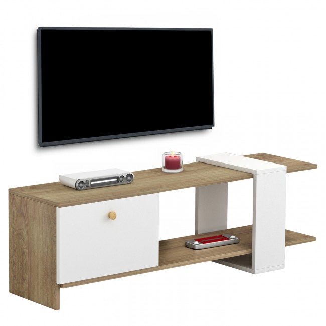 Έπιπλο τηλεόρασης "HENRIETTE" σε χρώμα σονόμα/λευκό 120x25x37