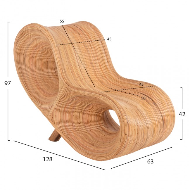 Πολυθρόνα "CURVY LOUNGE" από ραττάν σε φυσικό χρώμα 63x128x97