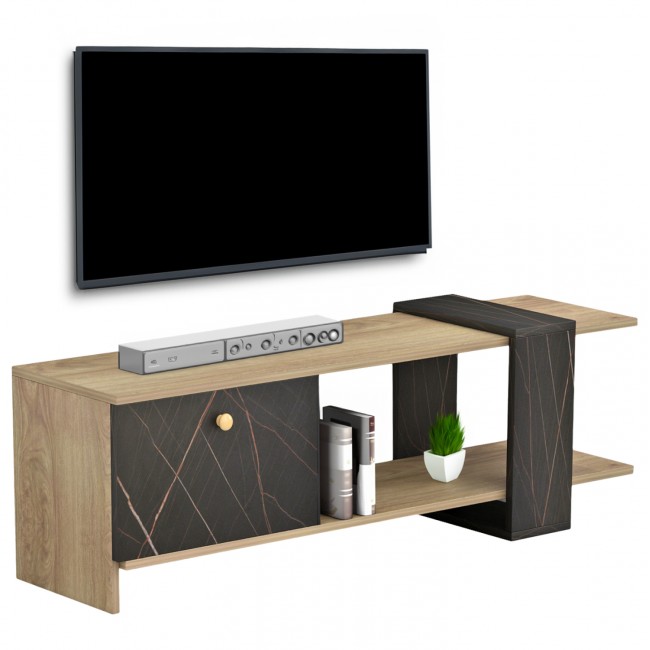 Έπιπλο τηλεόρασης "HENRIETTE" σε χρώμα σονόμα/μαύρο μαρμάρου 120x25x37