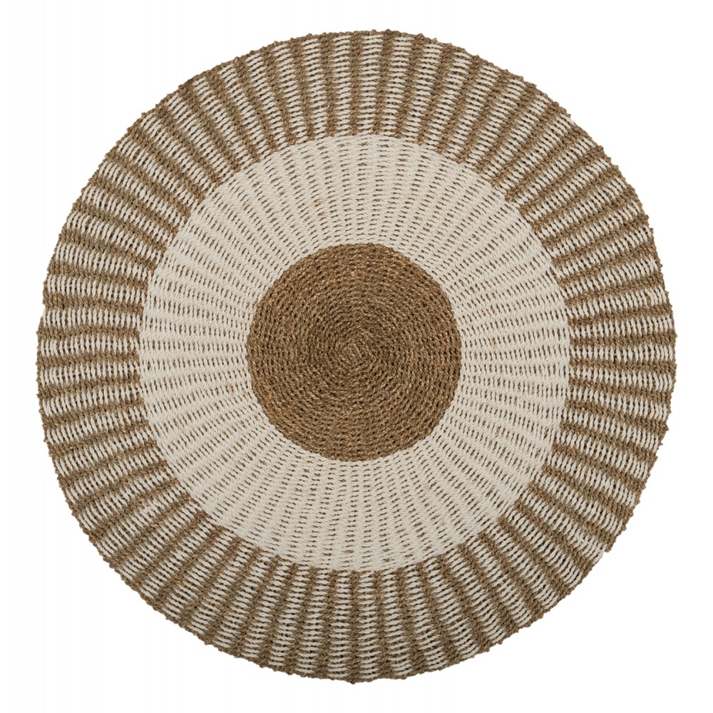 Χαλί στρογγυλό "KIRKI" από ψάθα σε χρώμα φυσικό/λευκό Φ150