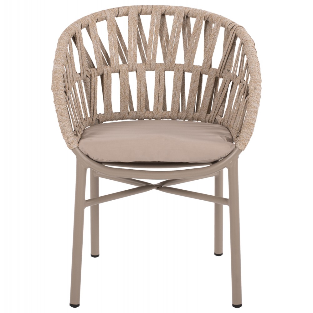 Πολυθρόνα εξωτερικού χώρου από αλουμίνιο/σχοινί σε μόκα/μπεζ χρώμα 57x56x78
