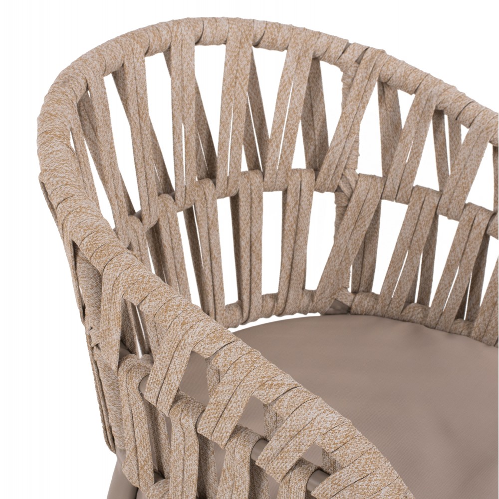 Πολυθρόνα εξωτερικού χώρου από αλουμίνιο/σχοινί σε μόκα/μπεζ χρώμα 57x56x78