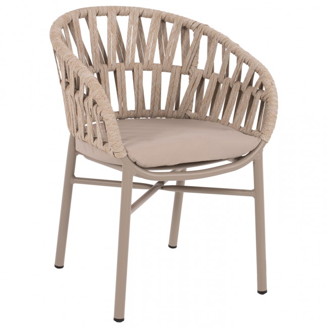 Πολυθρόνα εξωτερικού χώρου από αλουμίνιο/σχοινί σε μόκα/μπεζ χρώμα 57x56x78