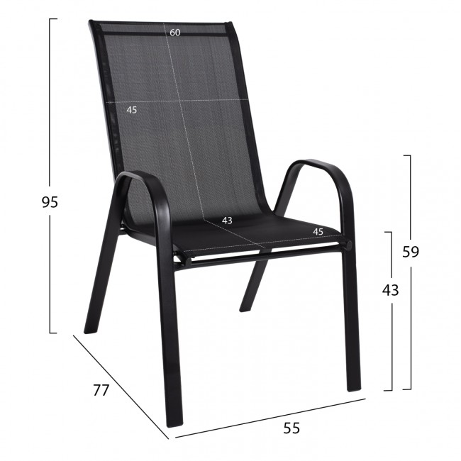 Πολυθρόνα "LEON" από μέταλλο/textiline σε χρώμα μαύρο 55x77x95