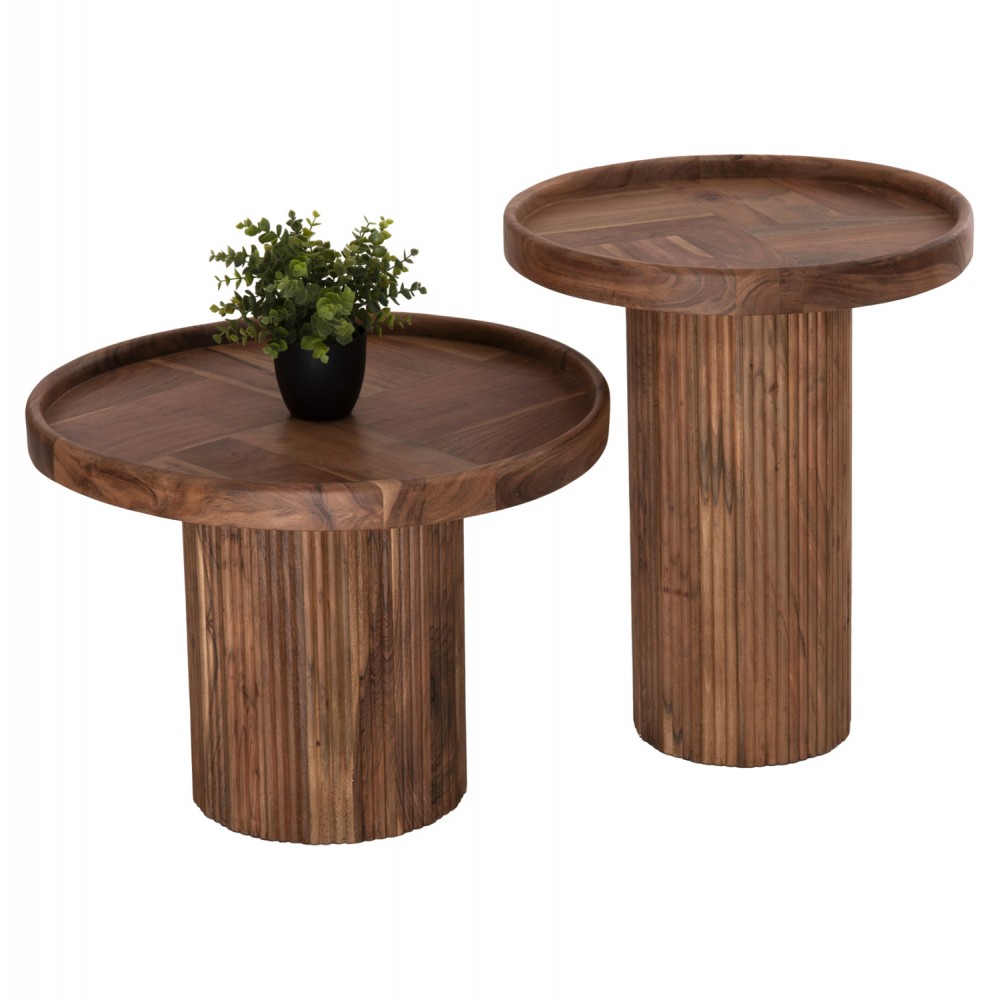 Τραπέζια σαλονιού σετ 2τμχ "RAJJEH" σε χρώμα φυσικό Φ50x60