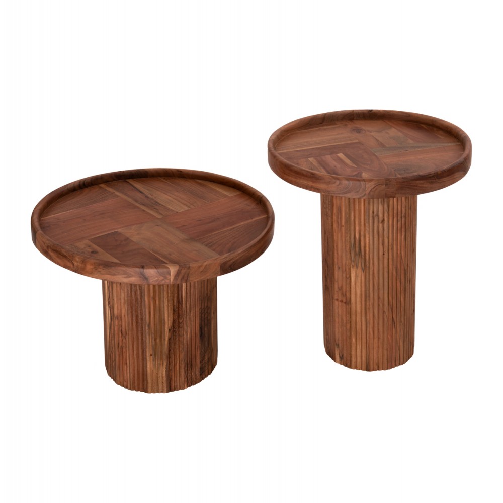 Τραπέζια σαλονιού σετ 2τμχ "RAJJEH" σε χρώμα φυσικό Φ50x60