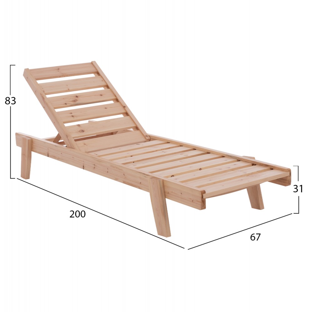 Ξαπλώστρα "SAMOS" από ξύλο σε φυσικό χρώμα 200x67x83