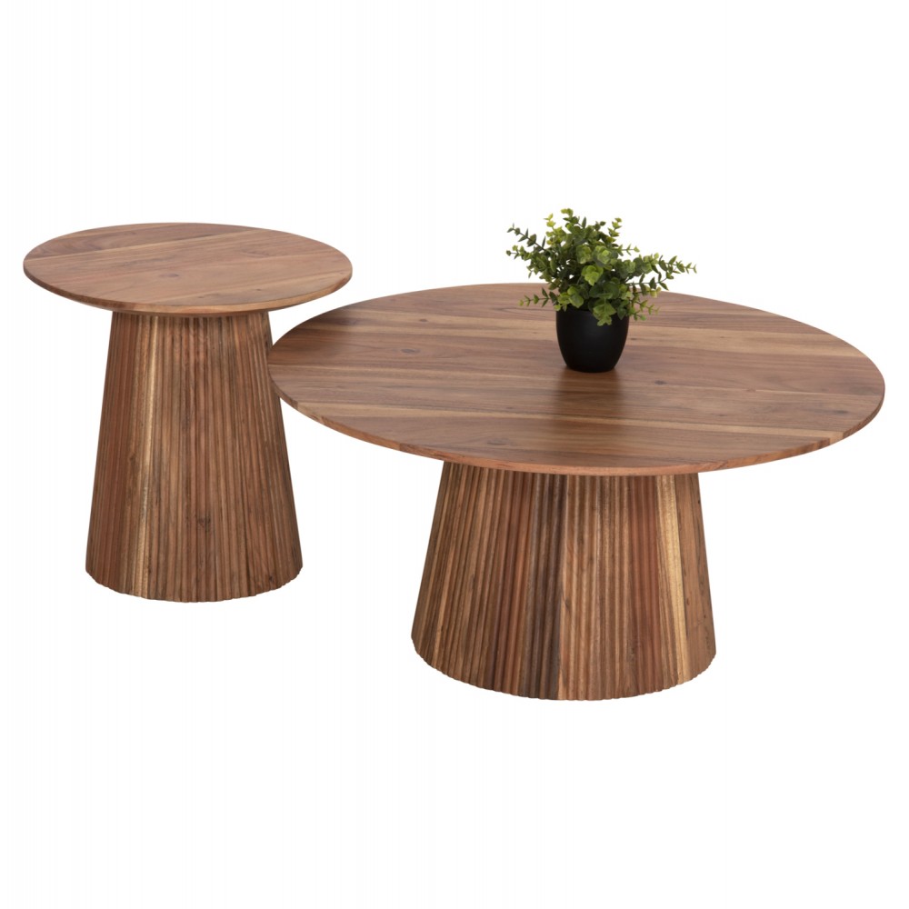 Τραπέζια σαλονιού σετ 2τμχ "GROOT" σε χρώμα φυσικό Φ80x48