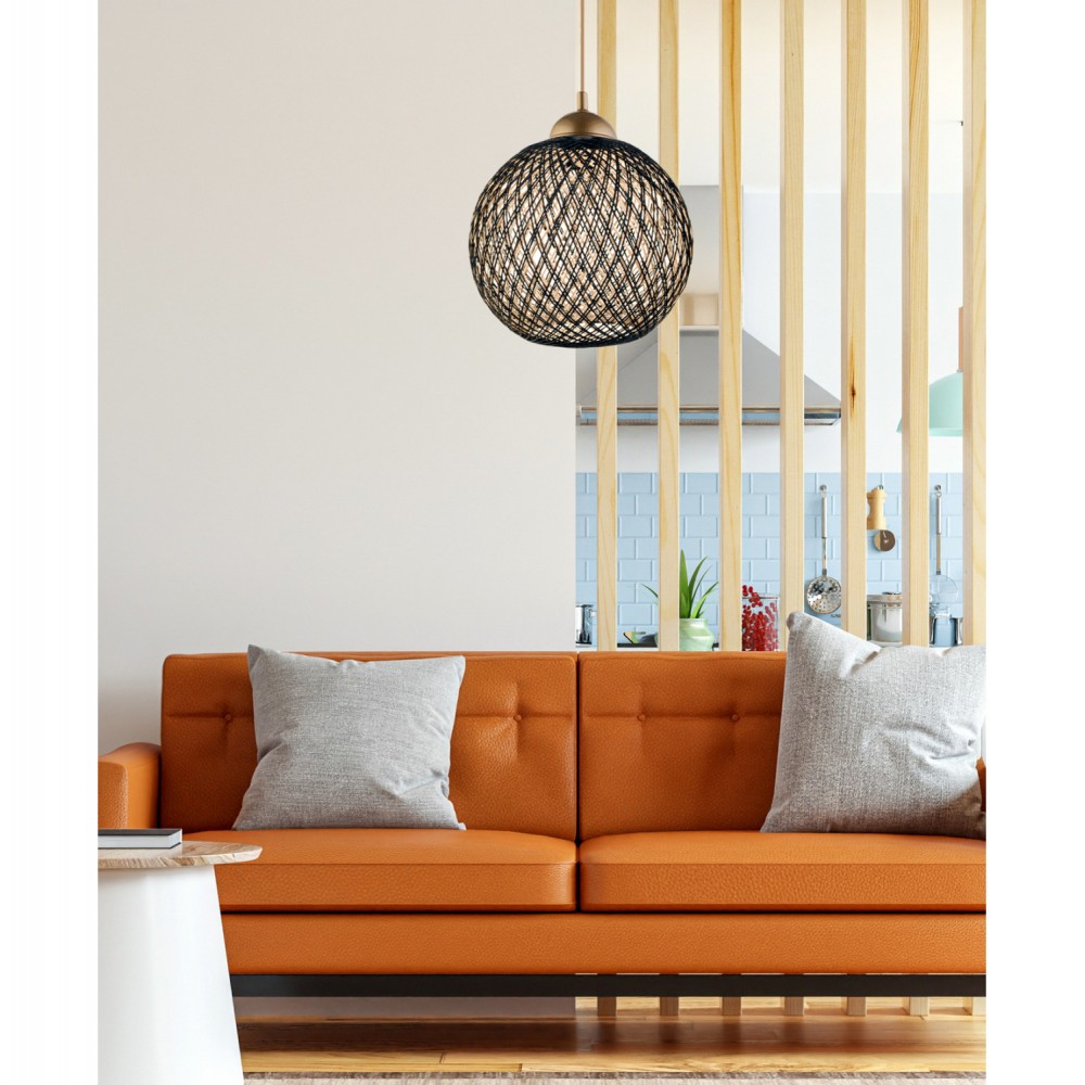 Φωτιστικό μονόφωτο από μέταλλο/σχοινί σε χρώμα μαύρο/μπεζ Φ22x55