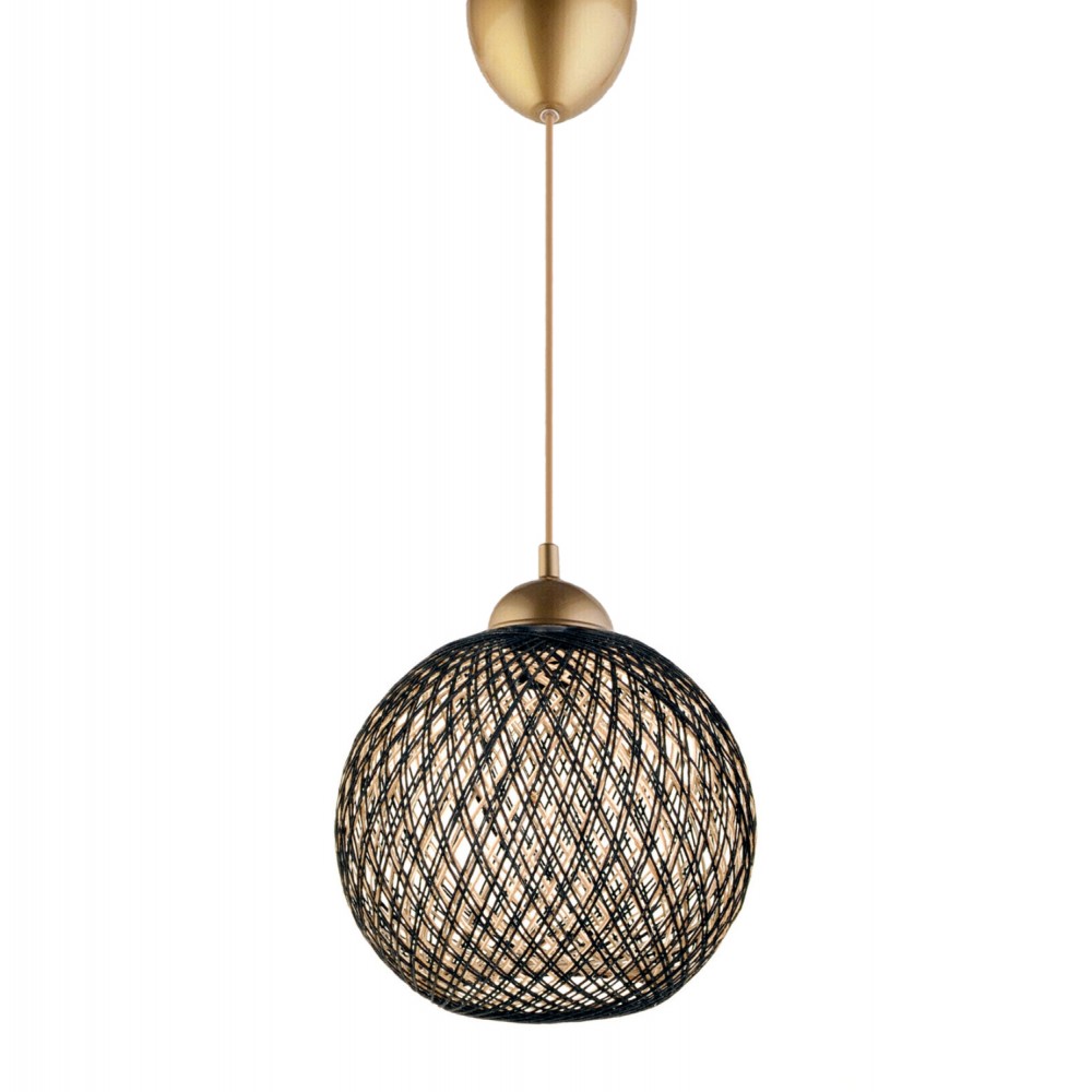 Φωτιστικό μονόφωτο από μέταλλο/σχοινί σε χρώμα μαύρο/μπεζ Φ22x55