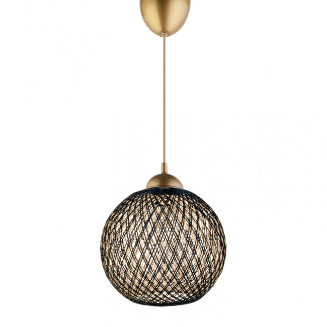 Φωτιστικό μονόφωτο από μέταλλο/σχοινί σε χρώμα μαύρο/μπεζ Φ22x55
