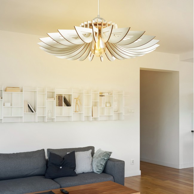 Φωτιστικό μονόφωτο από mdf σε χρώμα λευκό Φ52x45