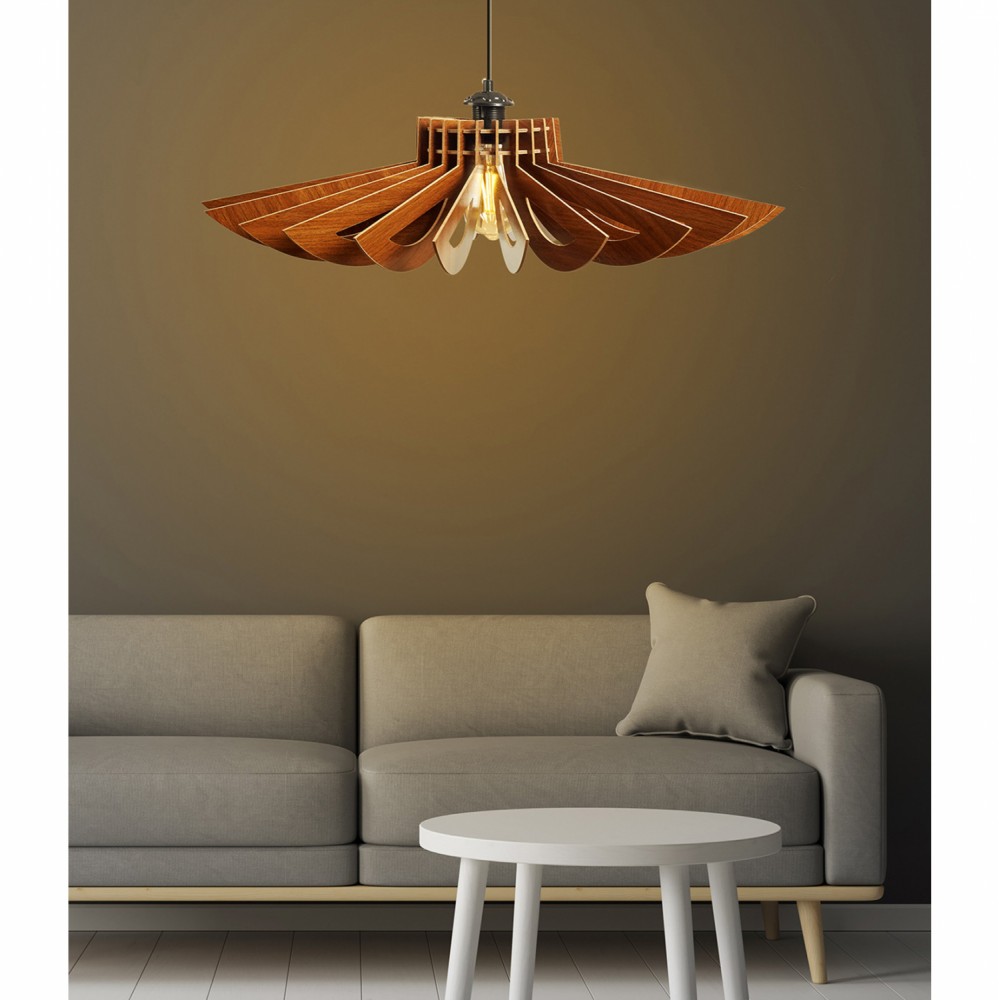 Φωτιστικό μονόφωτο από mdf σε χρώμα καρυδί Φ68x50