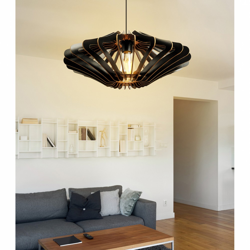 Φωτιστικό μονόφωτο από mdf σε χρώμα μαύρο 47x55