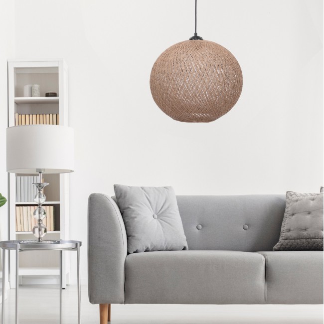 Φωτιστικό μονόφωτο από μέταλλο/σχοινί σε μαύρο/μπεζ χρώμα Φ38x70