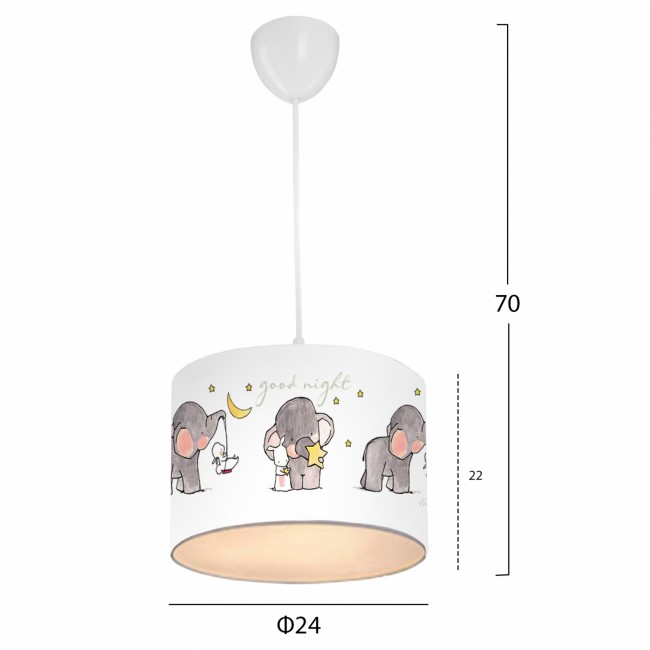 Παιδικό φωτιστικό μονόφωτο "ELEPHANT" από ύφασμα σε λευκό/γκρι χρώμα Φ24x70