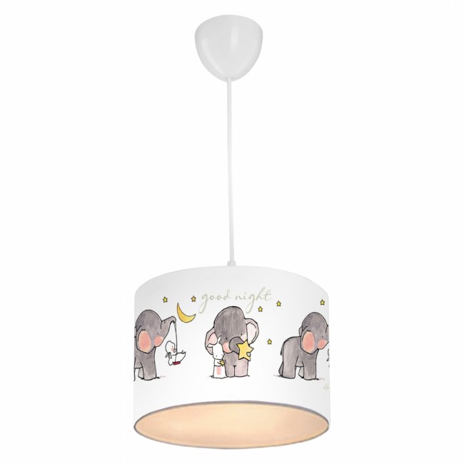 Παιδικό φωτιστικό μονόφωτο "ELEPHANT" από ύφασμα σε λευκό/γκρι χρώμα Φ24x70
