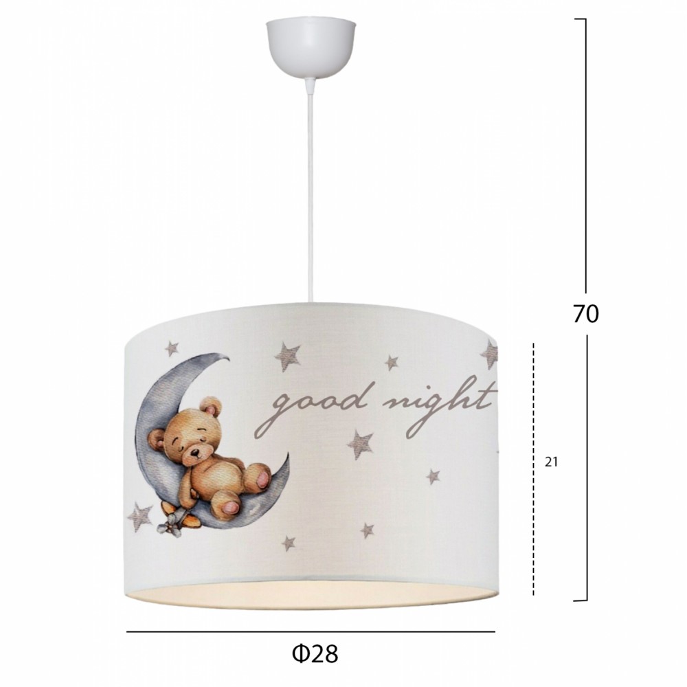 Παιδικό φωτιστικό μονόφωτο "TEDDY BEAR" από ύφασμα σε λευκό χρώμα Φ28x70