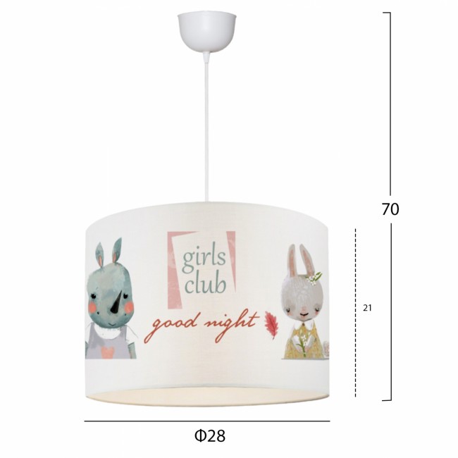 Παιδικό φωτιστικό μονόφωτο "GIRLS CLUB" από ύφασμα σε λευκό χρώμα Φ28x70