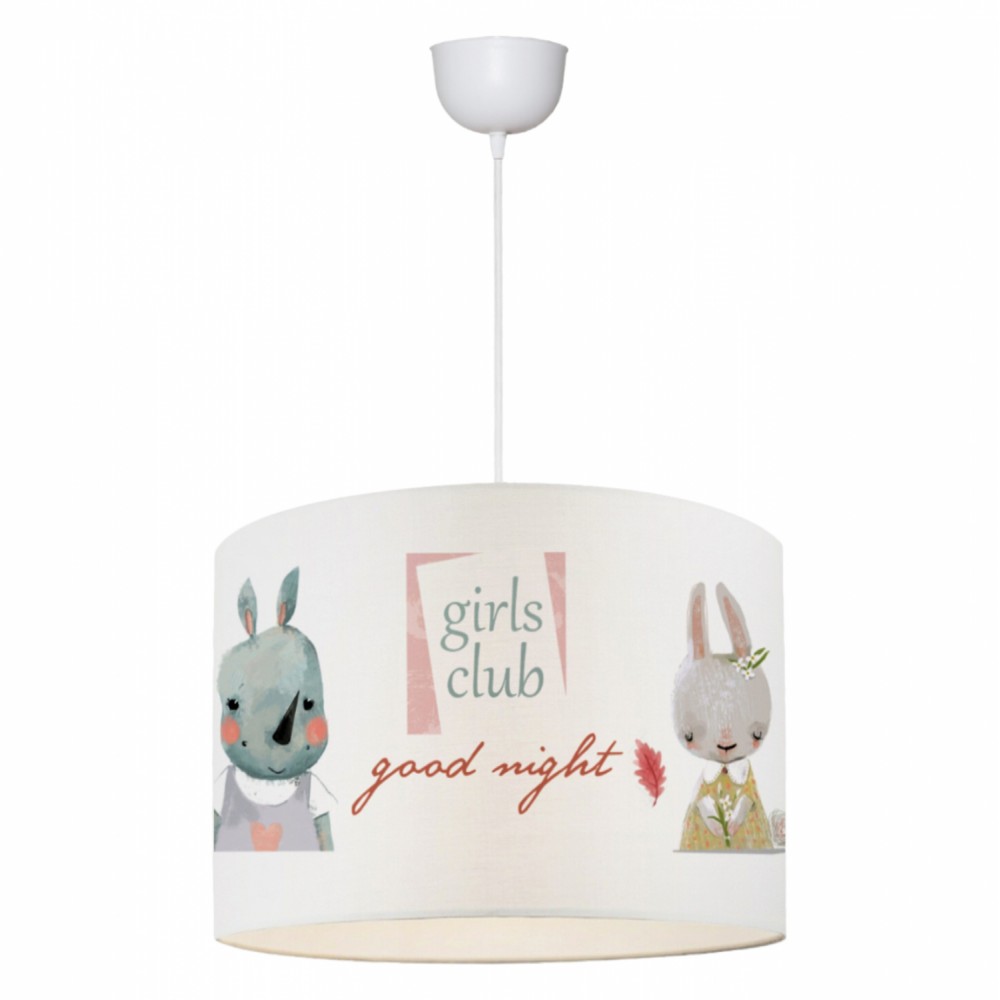 Παιδικό φωτιστικό μονόφωτο "GIRLS CLUB" από ύφασμα σε λευκό χρώμα Φ28x70