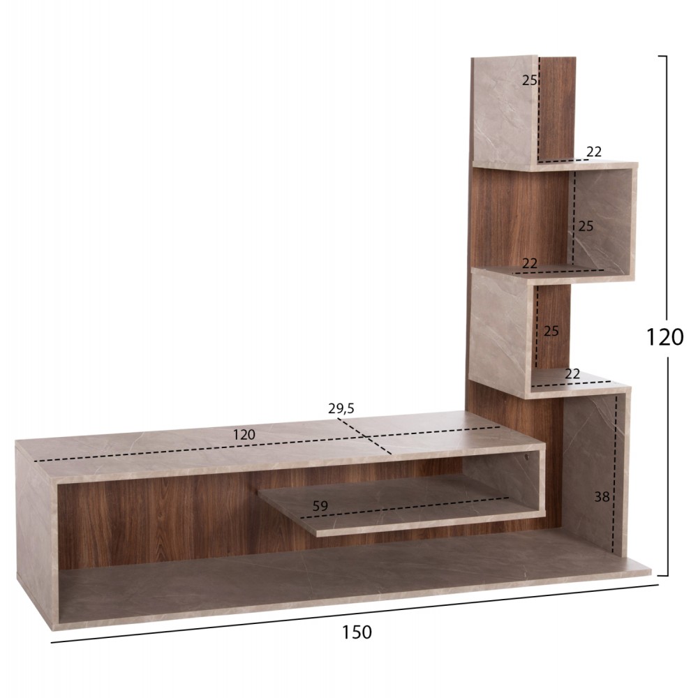 Σύνθεση τηλεόρασης "EDELIE" σε χρώμα φυσικό/γκρι 150x29,5x120