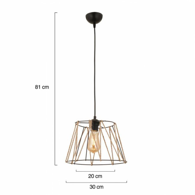 Φωτιστικό οροφής από μέταλλο/σχοινί σε μαύρο/μπεζ χρώμα Φ30x81