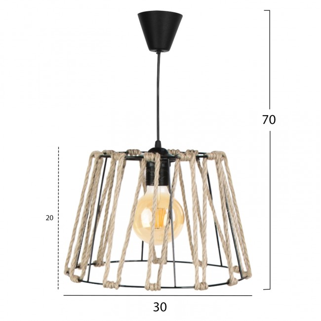 Φωτιστικό οροφής από μέταλλο/σχοινί σε μαύρο/μπεζ χρώμα 20x30x40