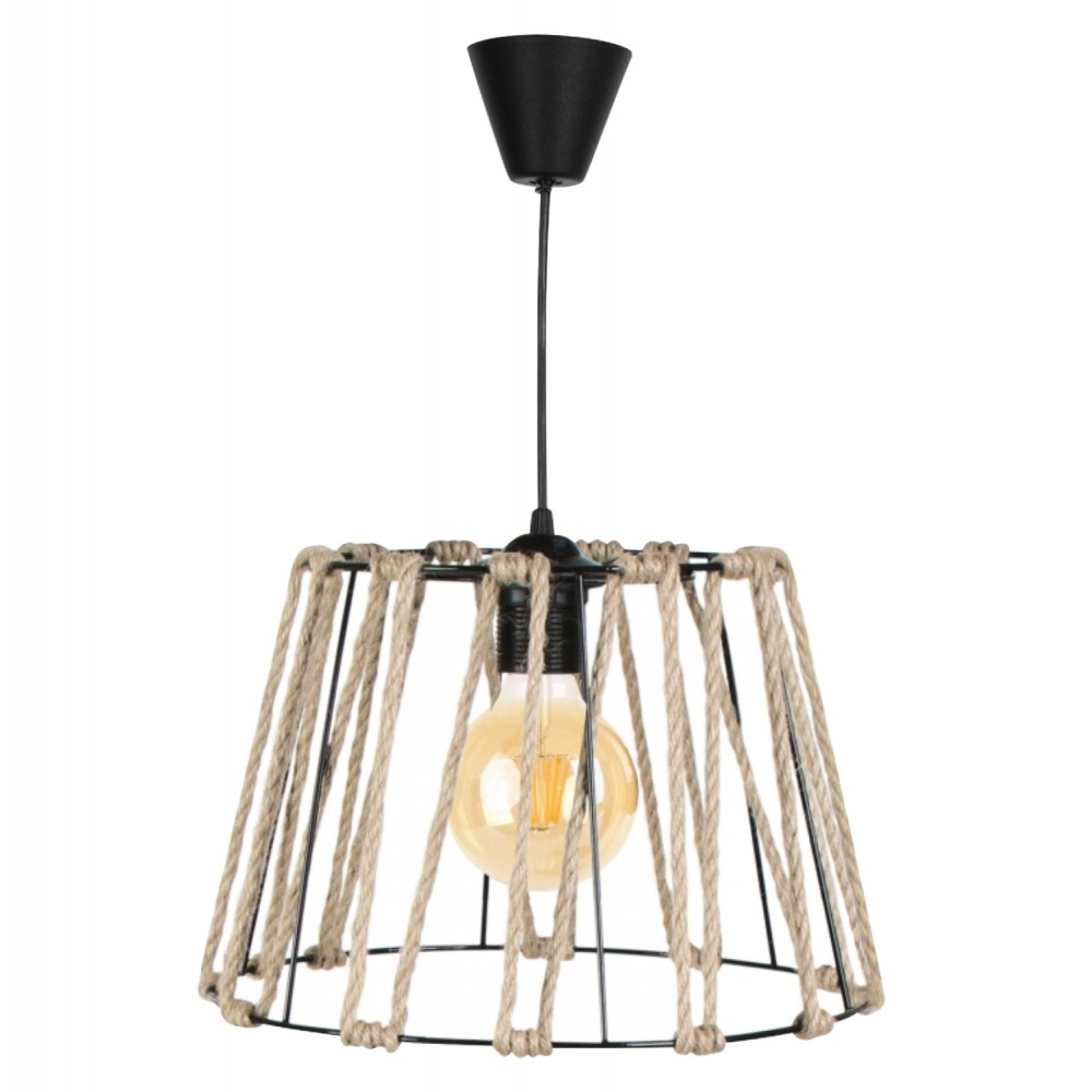 Φωτιστικό οροφής από μέταλλο/σχοινί σε μαύρο/μπεζ χρώμα 20x30x40
