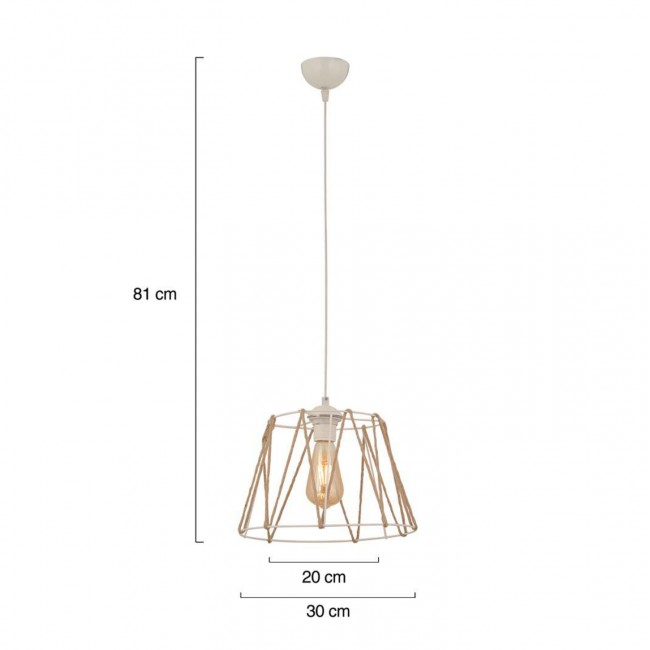 Φωτιστικό οροφής από μέταλλο/σχοινί σε χρώμα λευκό/μπεζ Φ30x81