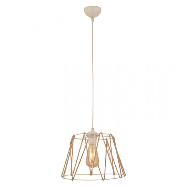 Φωτιστικό οροφής από μέταλλο/σχοινί σε χρώμα λευκό/μπεζ Φ30x81