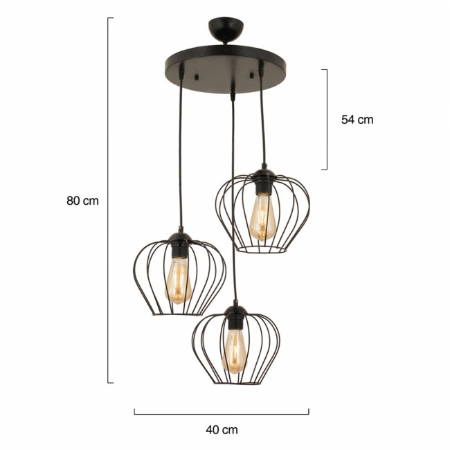 Φωτιστικό οροφής τρίφωτο από μέταλλο σε μαύρο χρώμα 40x80