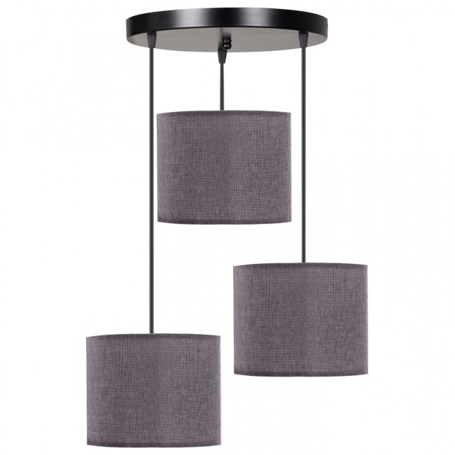 Φωτιστικό οροφής τρίφωτο από μέταλλο/ύφασμα σε μαύρο/γκρι χρώμα 15x15x80