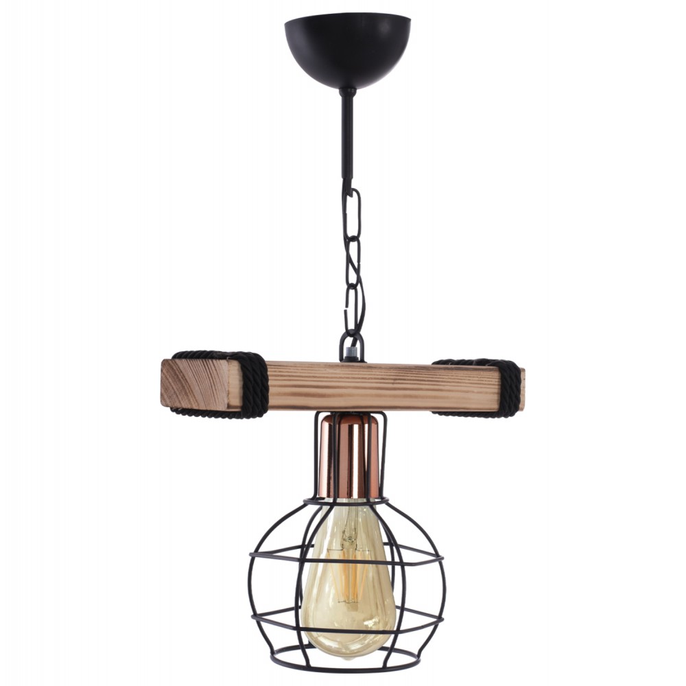 Φωτιστικό οροφής μονόφωτο από μέταλλο/ξύλο σε μαύρο/φυσικό χρώμα 30x16x50