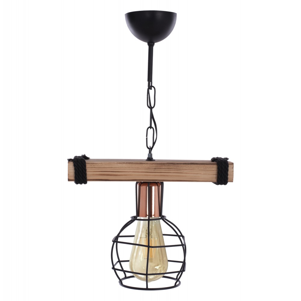 Φωτιστικό οροφής μονόφωτο από μέταλλο/ξύλο σε μαύρο/φυσικό χρώμα 30x16x50