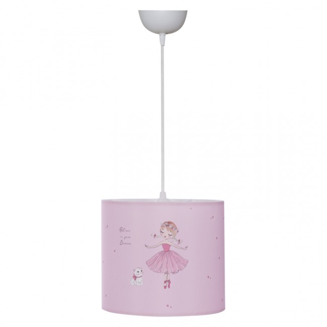 Παιδικό φωτιστικό "BALLERINA" μονόφωτο από ύφασμα σε ροζ χρώμα Φ25x21-62