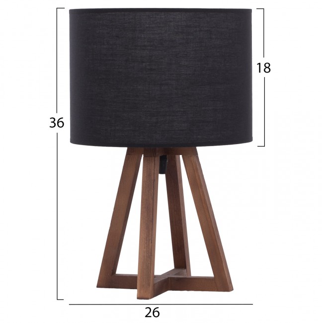 Φωτιστικό επιτραπέζιο από ξύλο/ύφασμα σε καρυδί/μαύρο χρώμα 26x26x36