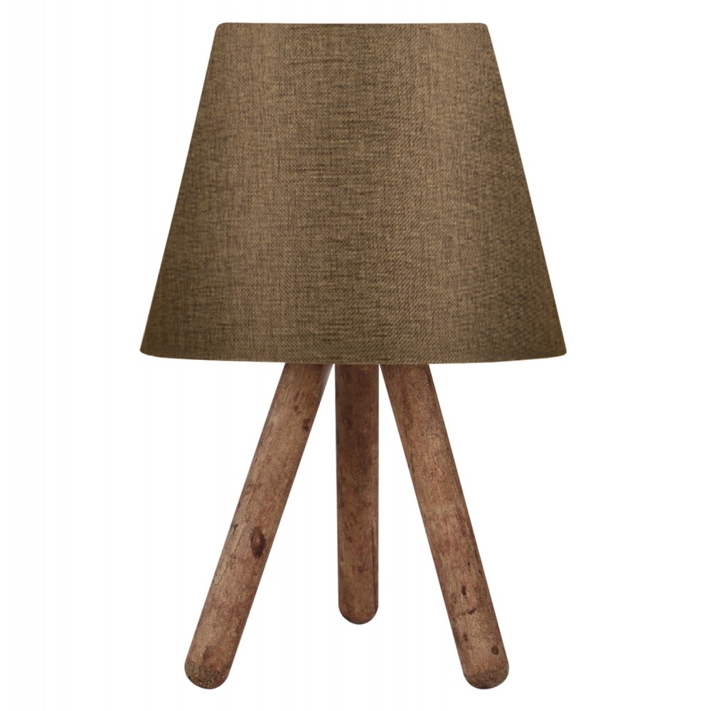 Φωτιστικό επιτραπέζιο από ξύλο/ύφασμα σε καρυδί/καφέ χρώμα Φ22x32